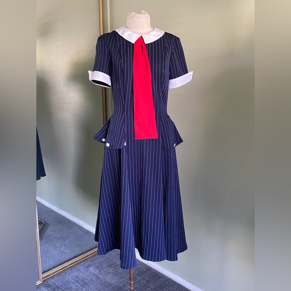 Unique Vintage Dress NWOT | Navy Dress with White Stripes | M